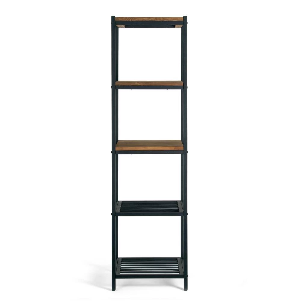 Ailis 57 in. Brown Pine Wood Metal Frame Etagere Bookcase Shelf Media Center by Glamour Home 6 Ailis 57 in. Brown Pine Wood Metal Frame Etagere Bookcase Shelf Media Center by Glamour Home - Image 6