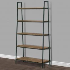 Ailis 71.5 in. Brown Pine Wood Metal Frame Etagere Bookcase 5-shelf Media Tower by Glamour Home -Kahomvis Sales Store brown black frame glamour home bookcases bookshelves ghdsv 1161 31 1000