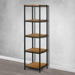 Ailis 57 in. Brown Pine Wood Shelf Etagere Bookcase Media Center with Metal Frame by Glamour Home -Kahomvis Sales Store brown black frame glamour home bookcases bookshelves ghdsv 1194 31 1000