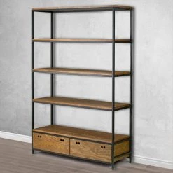 70.75 in. Brown/Black Metal 5-shelf Etagere Bookcase with Drawers by Glamour Home -Kahomvis Sales Store brown black frame glamour home bookcases bookshelves ghdsv 1251 31 1000