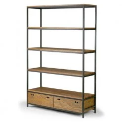70.75 in. Brown/Black Metal 5-shelf Etagere Bookcase with Drawers by Glamour Home