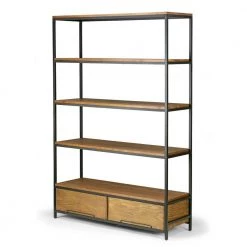 70.75 in. Brown/Black Metal 5-shelf Etagere Bookcase with Drawers by Glamour Home -Kahomvis Sales Store brown black frame glamour home bookcases bookshelves ghdsv 1251 76 1000