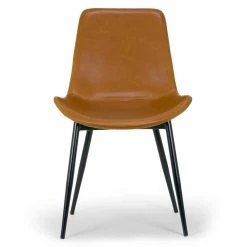 Set of 2 Alary Caramel Brown Faux Leather Side Chair Modern Dining Chair with Black Iron Legs by Glamour Home -Kahomvis Sales Store brown black frame glamour home dining chairs ghdc 1203 4f 1000