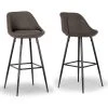 30 in. Aldis Brown Faux Leather Bar Stool with Black Metal Legs and Decorative Zipper (Set of 2) by Glamour Home