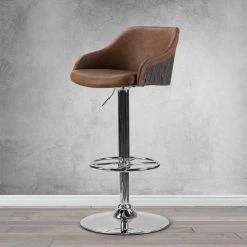 Amada Brown with Grey Plywood Back Upholstered 33 in. Adjustable Height Bar Stool by Glamour Home -Kahomvis Sales Store brown chrome glamour home bar stools ghstl 1282 31 1000