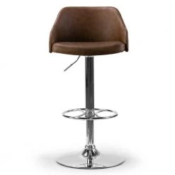 Amada Brown with Grey Plywood Back Upholstered 33 in. Adjustable Height Bar Stool by Glamour Home -Kahomvis Sales Store brown chrome glamour home bar stools ghstl 1282 4f 1000