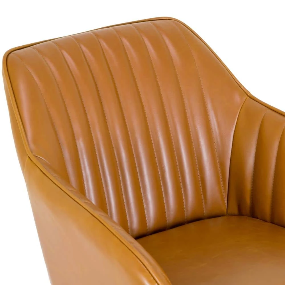 Alaura Arm Chair in Caramel Brown Faux Leather with Beech Legs (Set of 2) by Glamour Home 6 Alaura Arm Chair in Caramel Brown Faux Leather with Beech Legs (Set of 2) by Glamour Home - Image 6