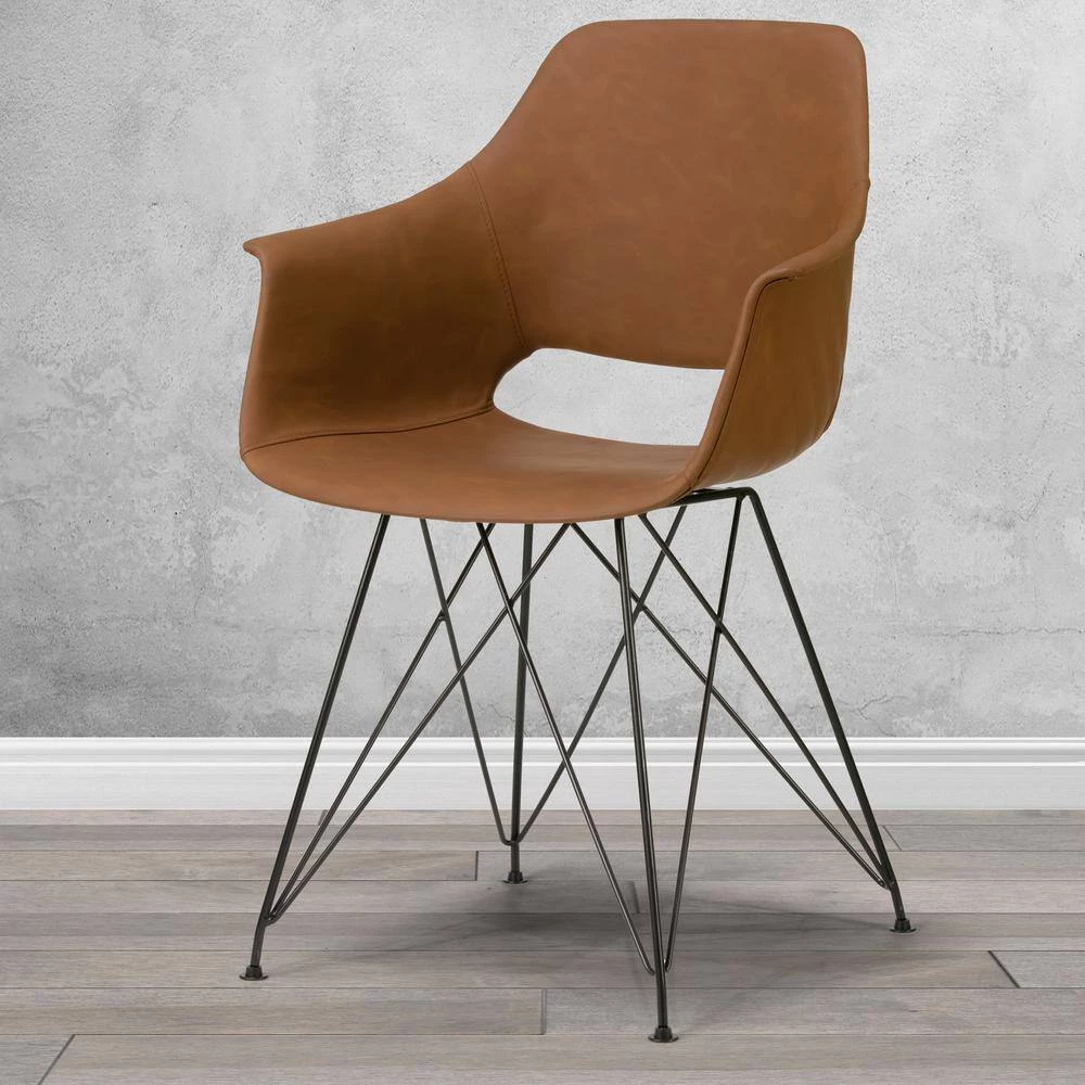 Alora Retro Modern Caramel Brown Arm Chair with Black Steel Legs (Set of 2) by Glamour Home 8 Alora Retro Modern Caramel Brown Arm Chair with Black Steel Legs (Set of 2) by Glamour Home - Image 8
