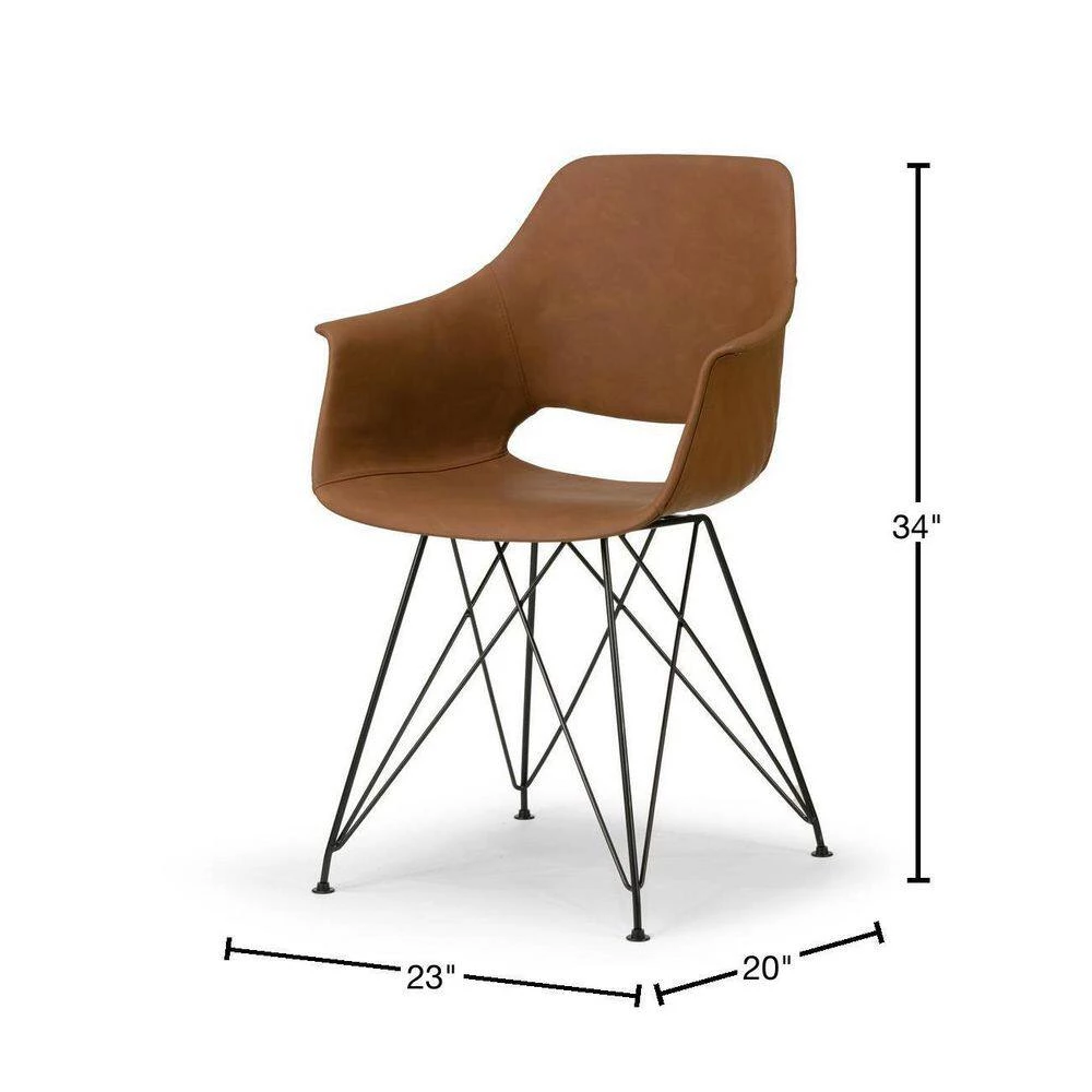 Alora Retro Modern Caramel Brown Arm Chair with Black Steel Legs (Set of 2) by Glamour Home 3 Alora Retro Modern Caramel Brown Arm Chair with Black Steel Legs (Set of 2) by Glamour Home - Image 3