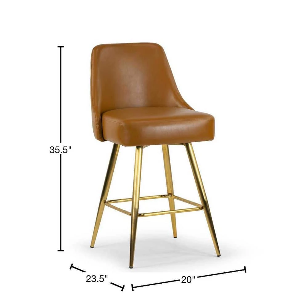 Auren 25.75 in. Light Brown Upholstered Metal Frame Counter Stool with Golden Legs (Set of 2) by Glamour Home 3 Auren 25.75 in. Light Brown Upholstered Metal Frame Counter Stool with Golden Legs (Set of 2) by Glamour Home - Image 3