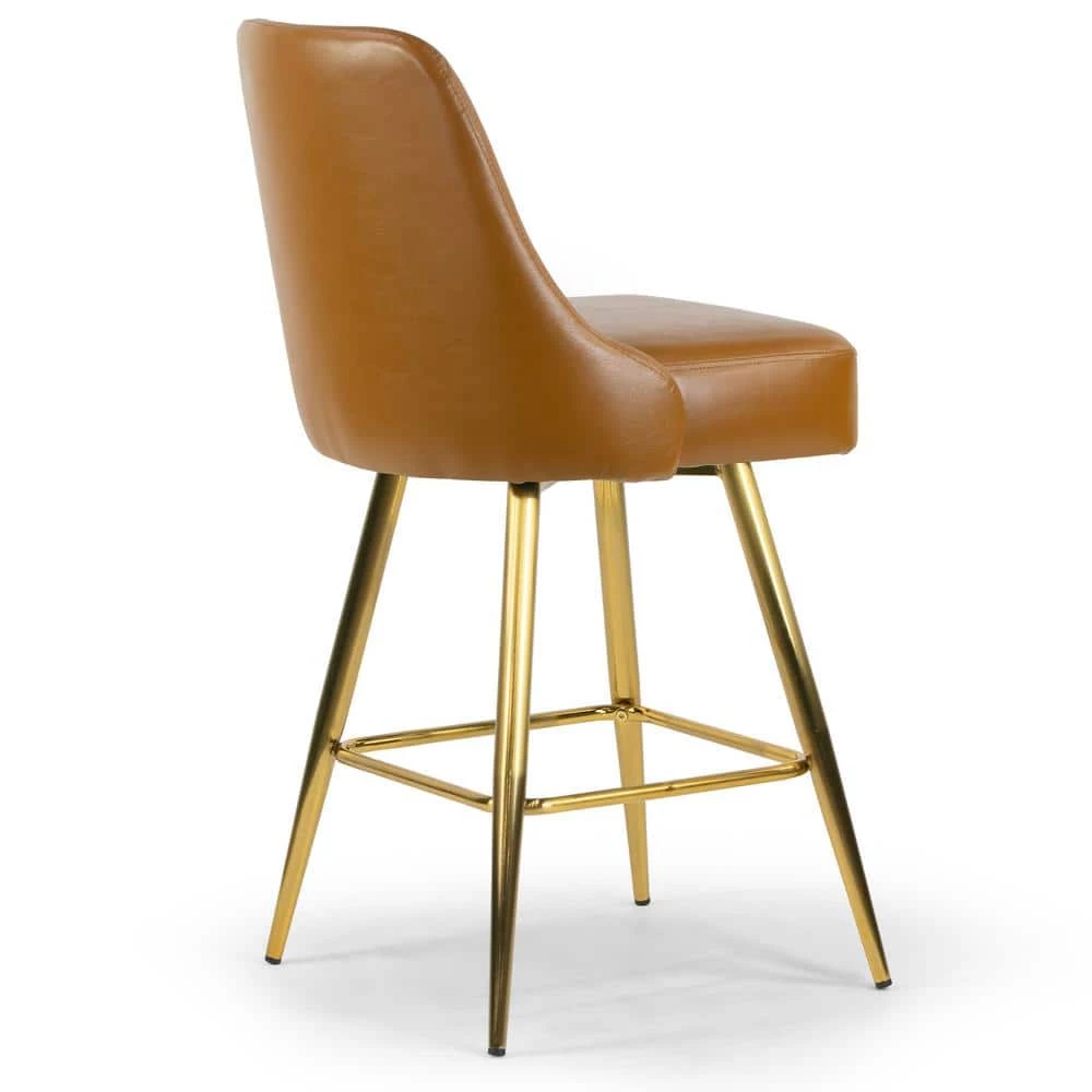 Auren 25.75 in. Light Brown Upholstered Metal Frame Counter Stool with Golden Legs (Set of 2) by Glamour Home 6 Auren 25.75 in. Light Brown Upholstered Metal Frame Counter Stool with Golden Legs (Set of 2) by Glamour Home - Image 6