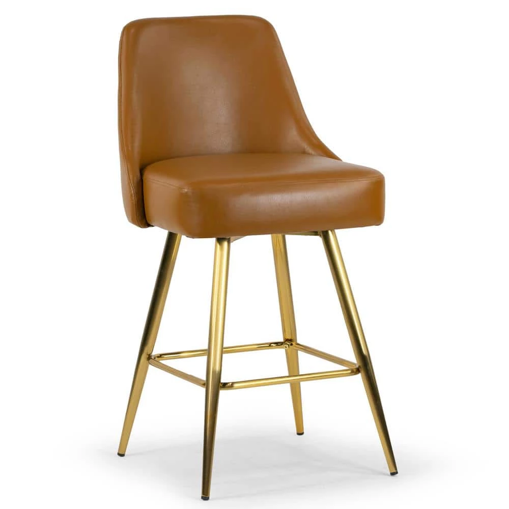 Auren 25.75 in. Light Brown Upholstered Metal Frame Counter Stool with Golden Legs (Set of 2) by Glamour Home 5 Auren 25.75 in. Light Brown Upholstered Metal Frame Counter Stool with Golden Legs (Set of 2) by Glamour Home - Image 5