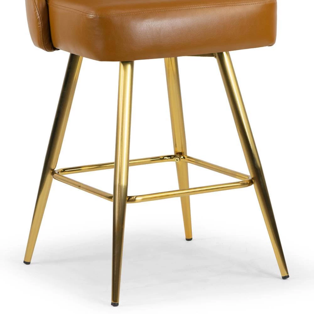 Auren 25.75 in. Light Brown Upholstered Metal Frame Counter Stool with Golden Legs (Set of 2) by Glamour Home 8 Auren 25.75 in. Light Brown Upholstered Metal Frame Counter Stool with Golden Legs (Set of 2) by Glamour Home - Image 8