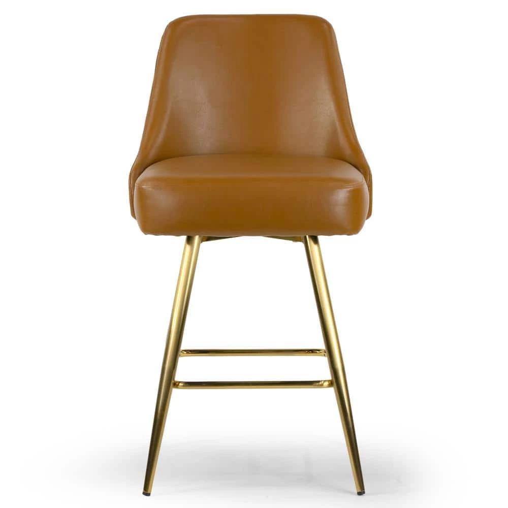 Auren 25.75 in. Light Brown Upholstered Metal Frame Counter Stool with Golden Legs (Set of 2) by Glamour Home 4 Auren 25.75 in. Light Brown Upholstered Metal Frame Counter Stool with Golden Legs (Set of 2) by Glamour Home - Image 4