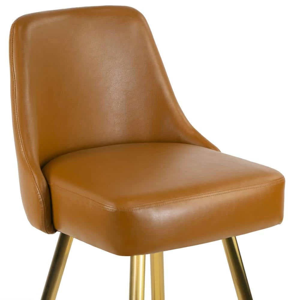 Auren 25.75 in. Light Brown Upholstered Metal Frame Counter Stool with Golden Legs (Set of 2) by Glamour Home 7 Auren 25.75 in. Light Brown Upholstered Metal Frame Counter Stool with Golden Legs (Set of 2) by Glamour Home - Image 7