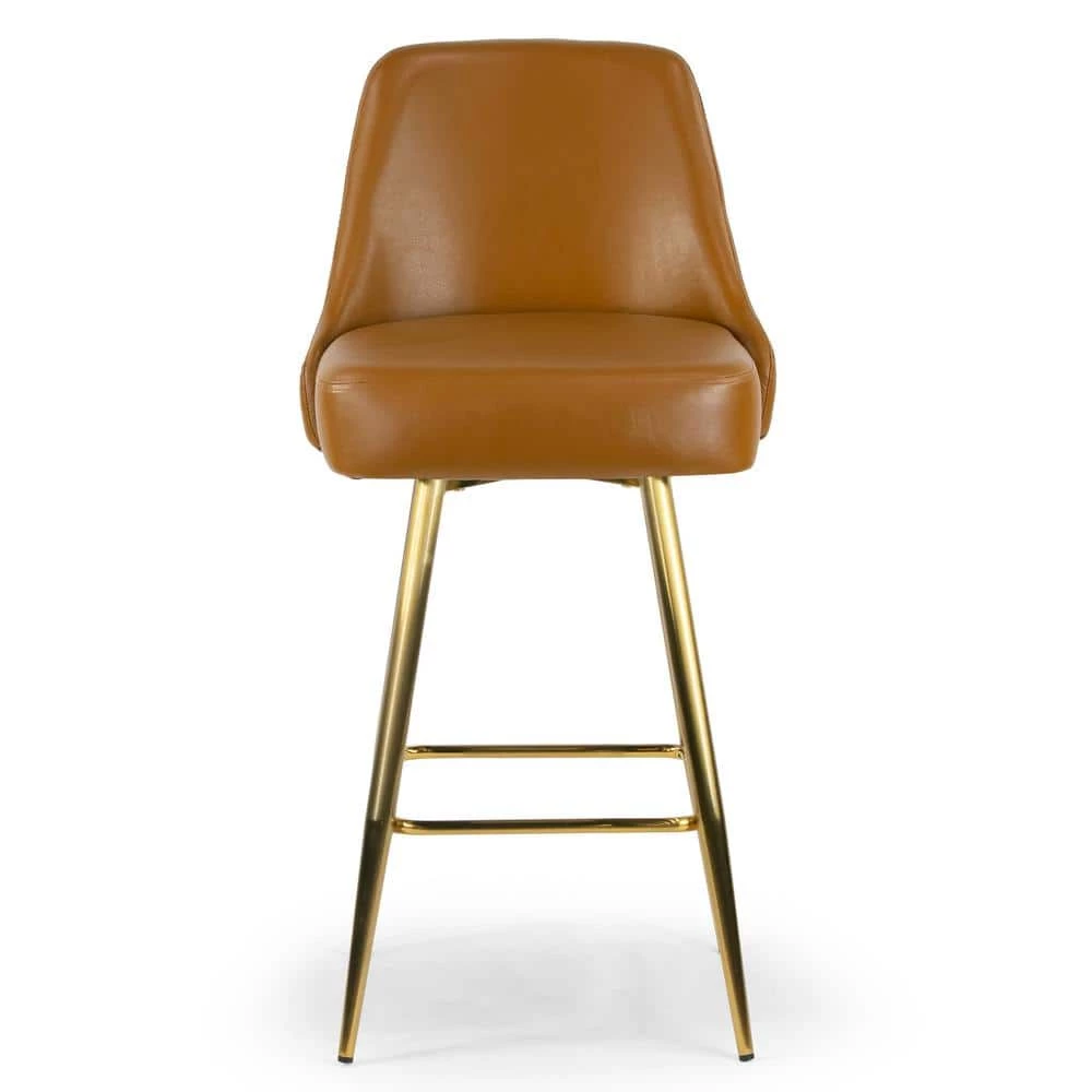 Auren 29.75 in. Light Brown Upholstered Metal Frame Bar Stool with Golden Legs (Set of 2) by Glamour Home 3 Auren 29.75 in. Light Brown Upholstered Metal Frame Bar Stool with Golden Legs (Set of 2) by Glamour Home - Image 3