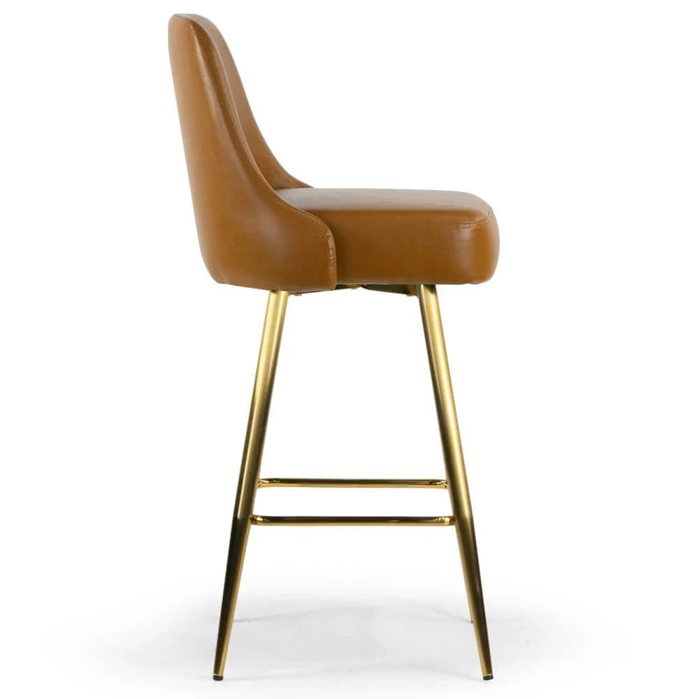 Auren 29.75 in. Light Brown Upholstered Metal Frame Bar Stool with Golden Legs (Set of 2) by Glamour Home 2 Auren 29.75 in. Light Brown Upholstered Metal Frame Bar Stool with Golden Legs (Set of 2) by Glamour Home - Image 2