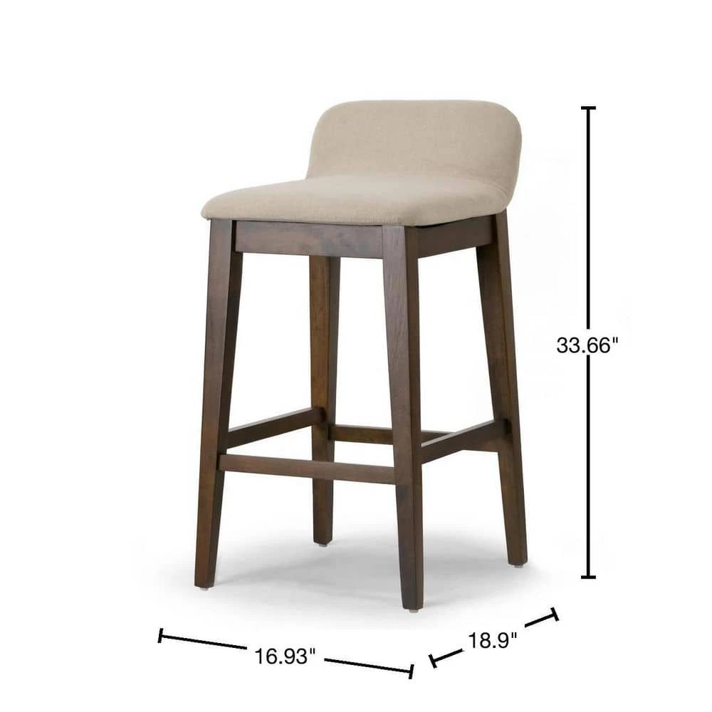 Atia Dark Brown Rubberwood Bar Heigh Barstool with Low Back Fabric Seat (Set of 2) by Glamour Home 3 Atia Dark Brown Rubberwood Bar Heigh Barstool with Low Back Fabric Seat (Set of 2) by Glamour Home - Image 3