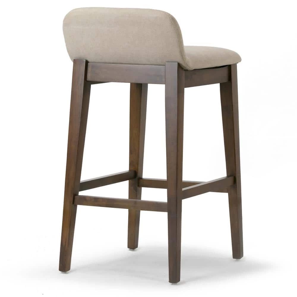 Atia Dark Brown Rubberwood Bar Heigh Barstool with Low Back Fabric Seat (Set of 2) by Glamour Home 6 Atia Dark Brown Rubberwood Bar Heigh Barstool with Low Back Fabric Seat (Set of 2) by Glamour Home - Image 6