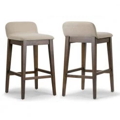 Atia Dark Brown Rubberwood Bar Heigh Barstool with Low Back Fabric Seat (Set of 2) by Glamour Home