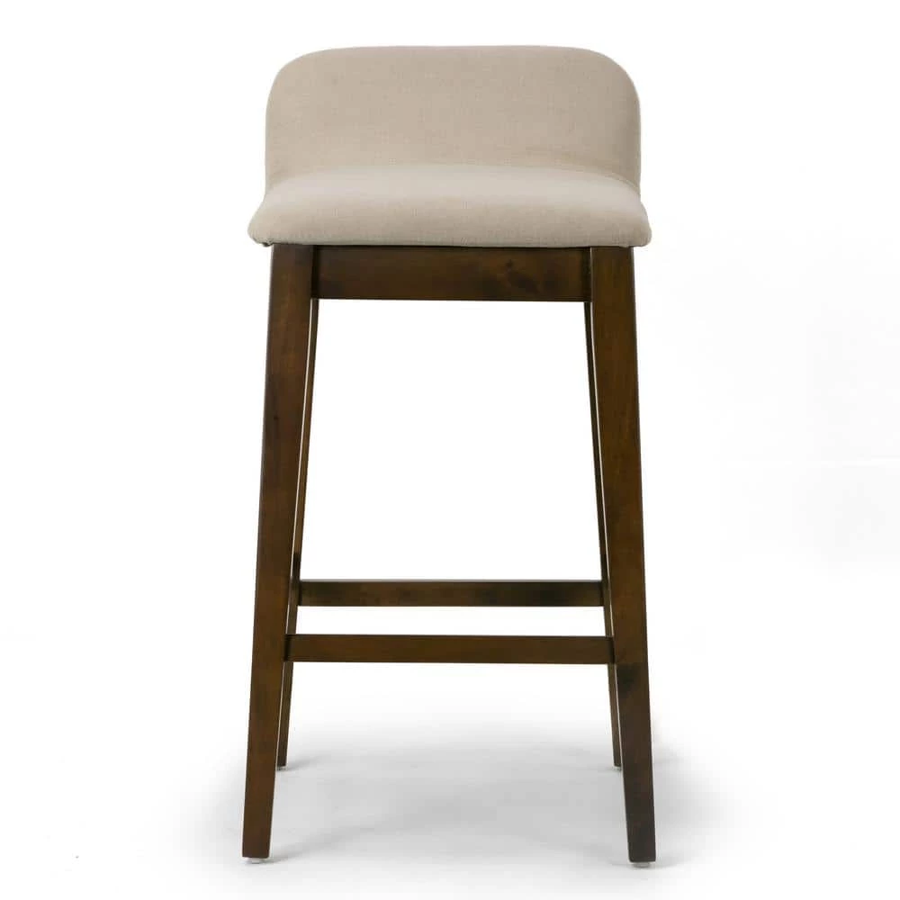 Atia Dark Brown Rubberwood Bar Heigh Barstool with Low Back Fabric Seat (Set of 2) by Glamour Home 4 Atia Dark Brown Rubberwood Bar Heigh Barstool with Low Back Fabric Seat (Set of 2) by Glamour Home - Image 4