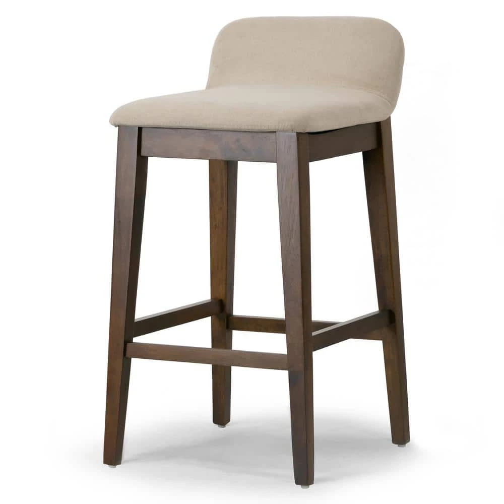 Atia Dark Brown Rubberwood Bar Heigh Barstool with Low Back Fabric Seat (Set of 2) by Glamour Home 2 Atia Dark Brown Rubberwood Bar Heigh Barstool with Low Back Fabric Seat (Set of 2) by Glamour Home - Image 2