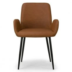 Alrik Caramel Brown Arm Chair with Zigzag Stitching and Black Steel Legs (Set of 2) by Glamour Home -Kahomvis Sales Store brown glamour home dining chairs ghdc 1254 4f 1000