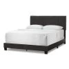 Arty Black Brown Faux Leather Twin Upholstered Headboard Bed with Line Stitch Tufting by Glamour Home