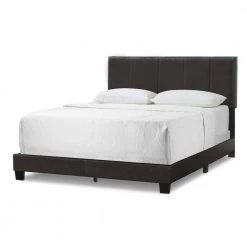 Arty Black Brown Faux Leather Twin Upholstered Headboard Bed with Line Stitch Tufting by Glamour Home