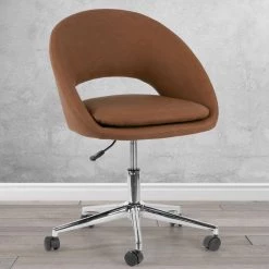 Aura Light Brown Faux Leather Adjustable Height Swivel Office Chair with Wheel Base by Glamour Home 13 Aura Light Brown Faux Leather Adjustable Height Swivel Office Chair with Wheel Base by Glamour Home -Kahomvis Sales Store brown glamour home task chairs ghtsc 1499 31 1000