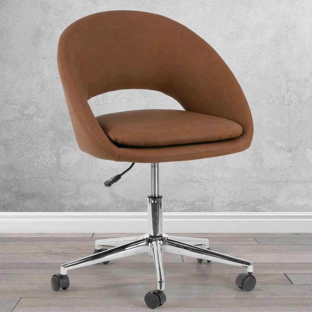 Aura Light Brown Faux Leather Adjustable Height Swivel Office Chair with Wheel Base by Glamour Home 7 Aura Light Brown Faux Leather Adjustable Height Swivel Office Chair with Wheel Base by Glamour Home - Image 7