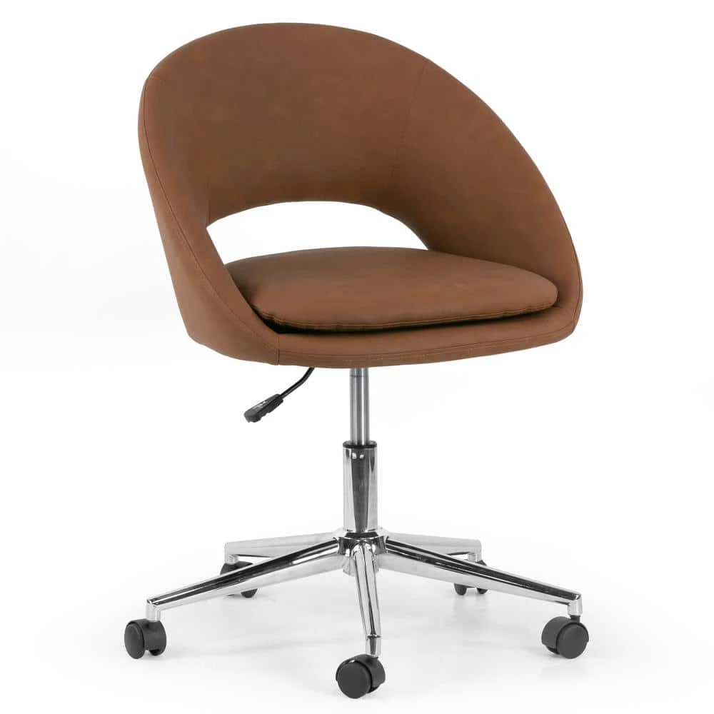Aura Light Brown Faux Leather Adjustable Height Swivel Office Chair with Wheel Base by Glamour Home 1 Aura Light Brown Faux Leather Adjustable Height Swivel Office Chair with Wheel Base by Glamour Home