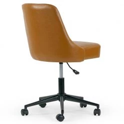 Aurica Light Brown Faux Leather Adjustable Height Swivel Office Chair with Wheel Base by Glamour Home -Kahomvis Sales Store brown glamour home task chairs ghtsc 1509 1f 1000