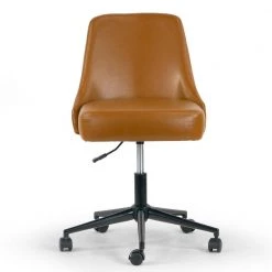 Aurica Light Brown Faux Leather Adjustable Height Swivel Office Chair with Wheel Base by Glamour Home -Kahomvis Sales Store brown glamour home task chairs ghtsc 1509 c3 1000