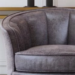 Brown Modern PU Upholstered Accent Barrel Chair (Set of 1) by Kahomvis -Kahomvis Sales Store brown kahomvis accent chairs bb lkwf2 1aad 4f 1000