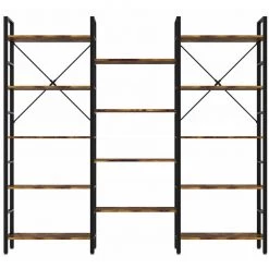 69.29 in. Retro Brown 14-Shelf Wood Bookcase with Adjustable Bottom Small Feet Pads and X-Shaped Metal Frame by Kahomvis -Kahomvis Sales Store brown kahomvis bookcases bookshelves bss lkw1 0700 4f 1000