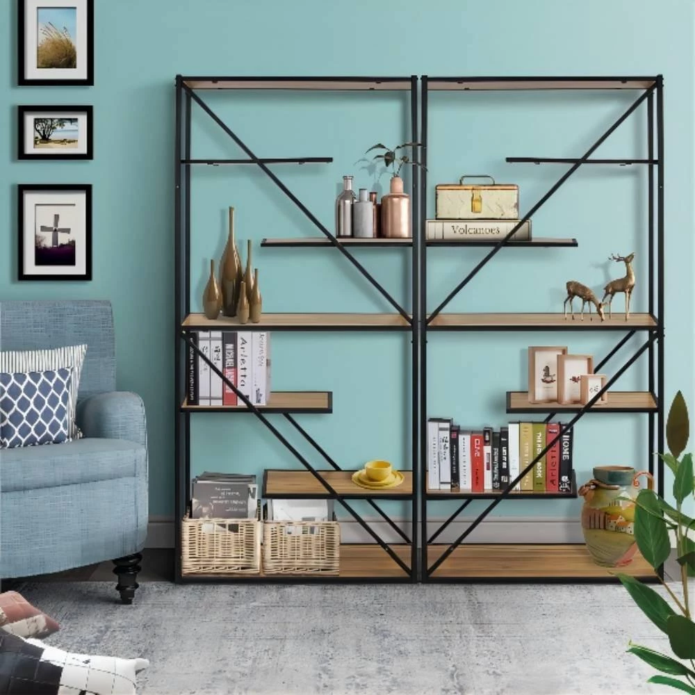 71 in. Brown Wood 5-Shelf Etagere Bookcase with Asymmetrical Shelves by Kahomvis 6 71 in. Brown Wood 5-Shelf Etagere Bookcase with Asymmetrical Shelves by Kahomvis - Image 6
