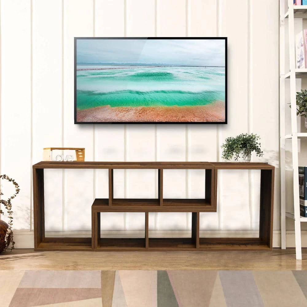 11.81 in. Brown Wood 6-Shelf Double L-Shaped Etagere Bookcase with Extendable and Twistable by Kahomvis 8 11.81 in. Brown Wood 6-Shelf Double L-Shaped Etagere Bookcase with Extendable and Twistable by Kahomvis - Image 8