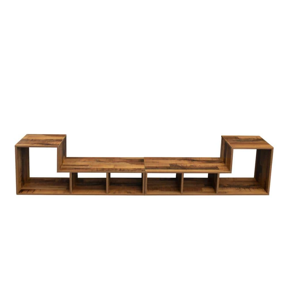 11.81 in. Brown Wood 6-Shelf Double L-Shaped Etagere Bookcase with Extendable and Twistable by Kahomvis 3 11.81 in. Brown Wood 6-Shelf Double L-Shaped Etagere Bookcase with Extendable and Twistable by Kahomvis - Image 3