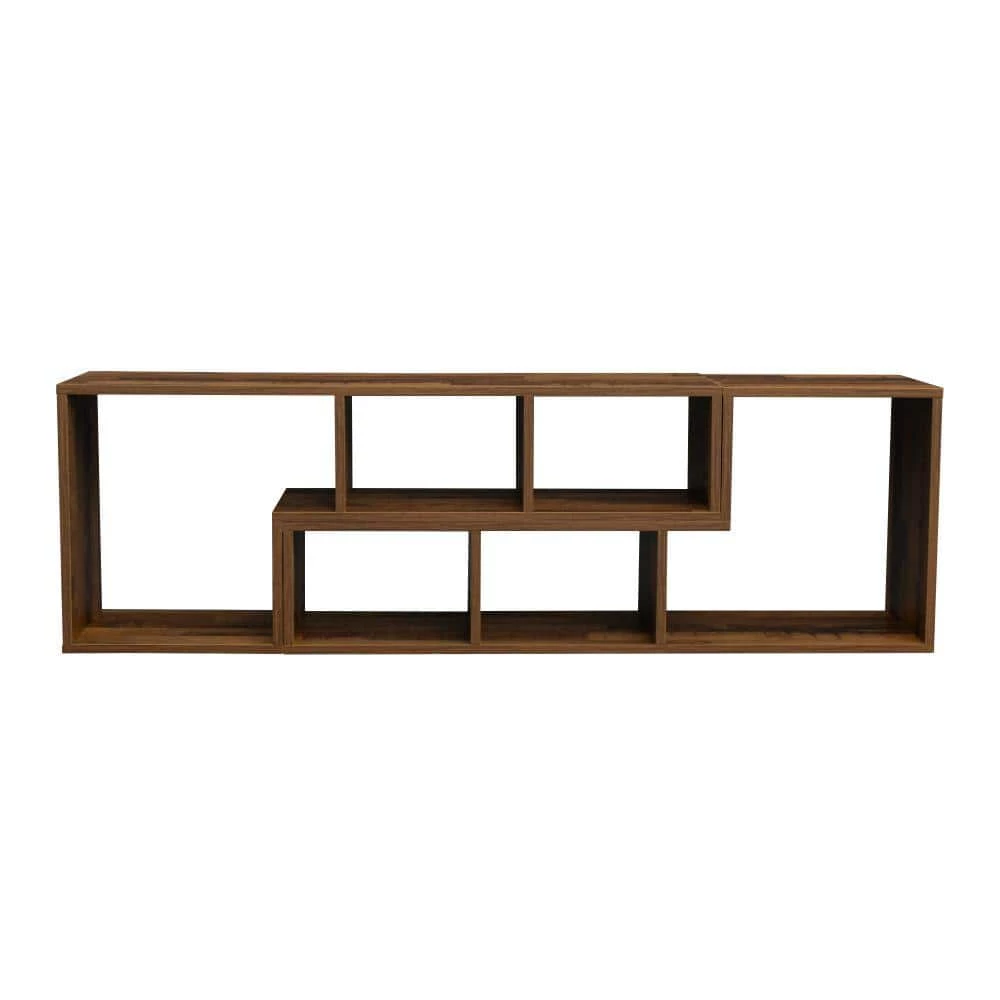 11.81 in. Brown Wood 6-Shelf Double L-Shaped Etagere Bookcase with Extendable and Twistable by Kahomvis 1 11.81 in. Brown Wood 6-Shelf Double L-Shaped Etagere Bookcase with Extendable and Twistable by Kahomvis