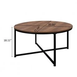 35 in. Brown Round Wood Coffee Table with Steel Frame by Kahomvis 12 35 in. Brown Round Wood Coffee Table with Steel Frame by Kahomvis -Kahomvis Sales Store brown kahomvis coffee tables ic lkw4 9726 44 1000