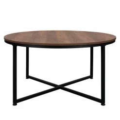 35 in. Brown Round Wood Coffee Table with Steel Frame by Kahomvis