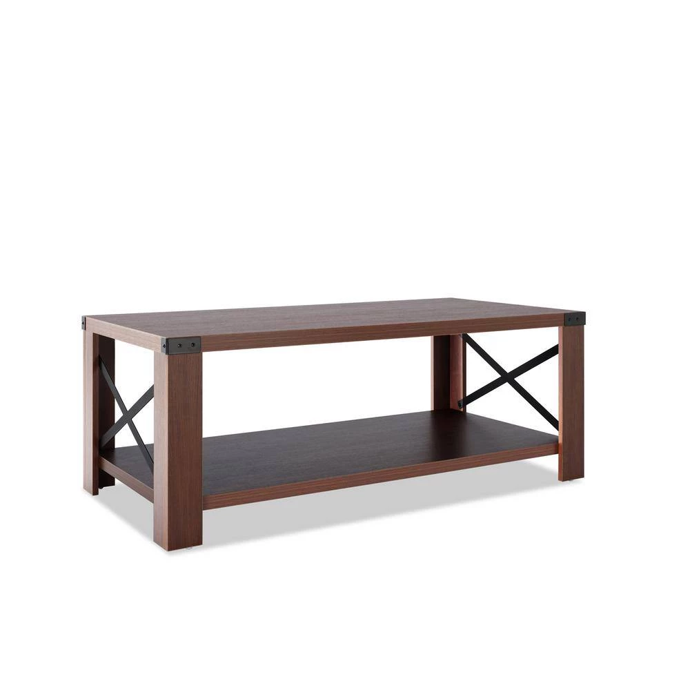 47.2 in. Brown Rectangle Wood Coffee Table with Bottom Storage Shelf by Kahomvis 2 47.2 in. Brown Rectangle Wood Coffee Table with Bottom Storage Shelf by Kahomvis - Image 2