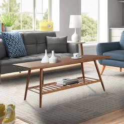 45.4 in. Brown Rectangle Wood Coffee Table with Bottom Storage Shelf by Kahomvis -Kahomvis Sales Store brown kahomvis coffee tables rys lkw2 951 31 1000