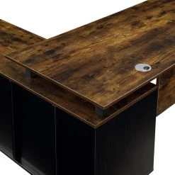 55.1 in. L-Shaped Brown Wood Computer Desk for Home Office with Storage Shelves and Metal Frame by Kahomvis -Kahomvis Sales Store brown kahomvis computer desks sl lkwf 04aat 1f 1000