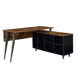 55.1 in. L-Shaped Brown Wood Computer Desk for Home Office with Storage Shelves and Metal Frame by Kahomvis