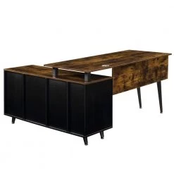 55.1 in. L-Shaped Brown Wood Computer Desk for Home Office with Storage Shelves and Metal Frame by Kahomvis -Kahomvis Sales Store brown kahomvis computer desks sl lkwf 04aat 76 1000