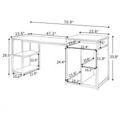 70.8 in. Rectangular Brown Wood Computer Desk for Home Office with CPU Storage Space, Storage Shelf and Printer Stand by Kahomvis -Kahomvis Sales Store brown kahomvis computer desks sl lkwf 0aad c3 1000