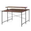 47.2 in. Square Brown Wood Double Computer Desk with Ergonomic Monitor Riser by Kahomvis