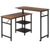 43.3 in. Industrial L-Shaped Brown Wood Free Rotating Corner Computer Desk for Home Office with Storage Shelf by Kahomvis